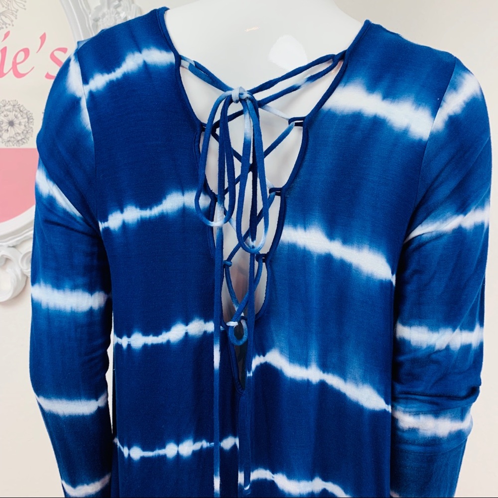 Altard State / Blue White Striped Tie Dye Tunic - Picture 3 of 8